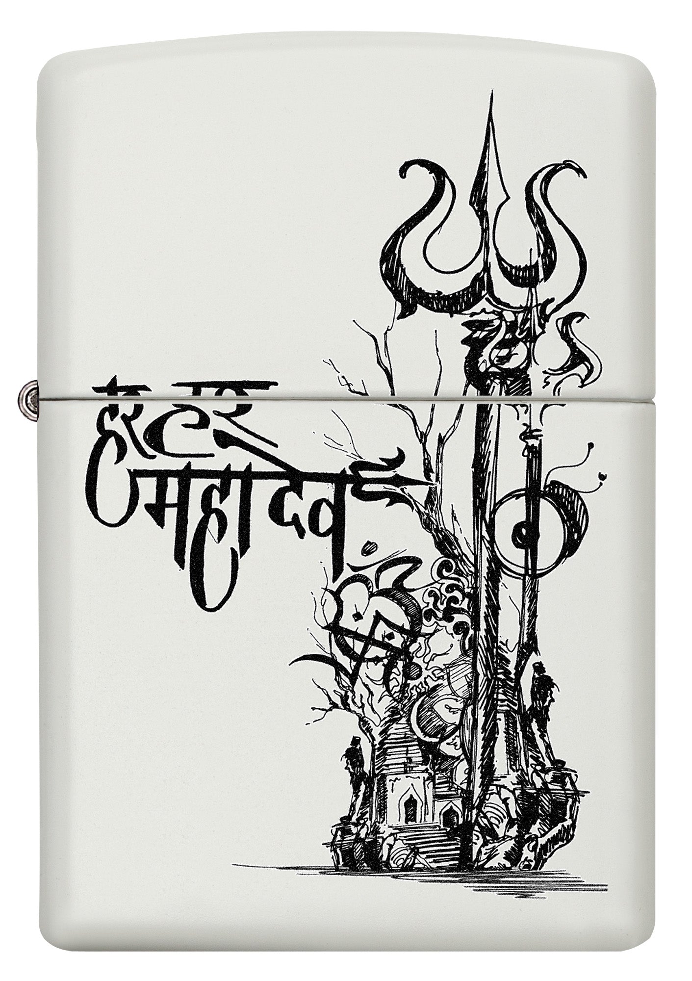 ZippoShiva's Trishul White Matte Pocket Lighter Zippo
